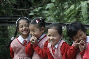 Little girls enjoy a much-awaited break from school in Darjeeling